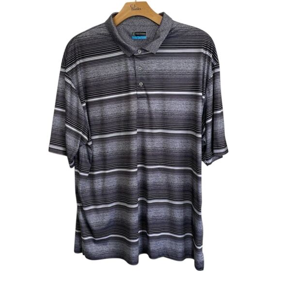 PGA TOUR Other - PGA Tour Men's Polo Shirt 3XLT Black/Gray Striped Short Sleeve Collared Golf